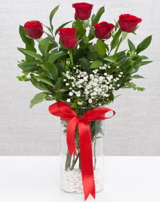 cam vazo i�erisinde 5 adet k�rm�z� g�l Ankara Acity Premium Outlet AVM cicekciler , cicek siparisi