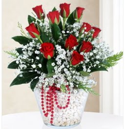 9 adet k�rm�z� g�l cam i�erisinde Ankara Eryaman G�ksu AVM �i�ek servisi , �i�ek�i adresleri