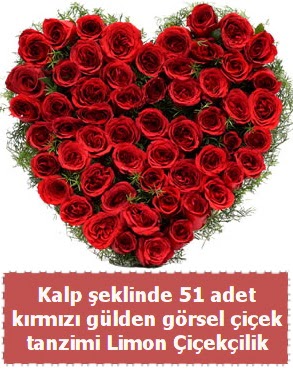 51 k�rm�z� g�lden kalp �eklinde �i�ek tanzim Ankara Taurus AVM �i�ek�iler �i�ek sat���