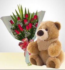 12 adet yapay g�l ve 40 cm civarinda ayi Ankara Arcadium Al��veri� Merkezi AVM �i�ek sipari�i