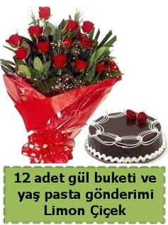 12 adet k�rm�z� g�l buketi ve ya� pasta Ankara FTZ Al��veri� merkezi AVM �i�ek�iler �i�ek g�nder
