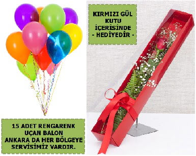15 Adet u�an balon ve kutuda k�rm�z� g�l Ankara K�z�lay Al��veri� Merkezi AVM �i�ek �i�ek�i , �i�ek�ilik 