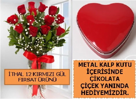 12 adet k�rm�z� g�l ve kalp kutuda �ikolata Ankara Ankamall AVM �i�ek�i telefonlar�