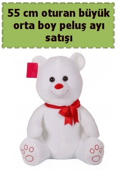 55 cm beyaz orta boy oturan pelu� ay� Panora AVM Ankara �i�ek g�nderme